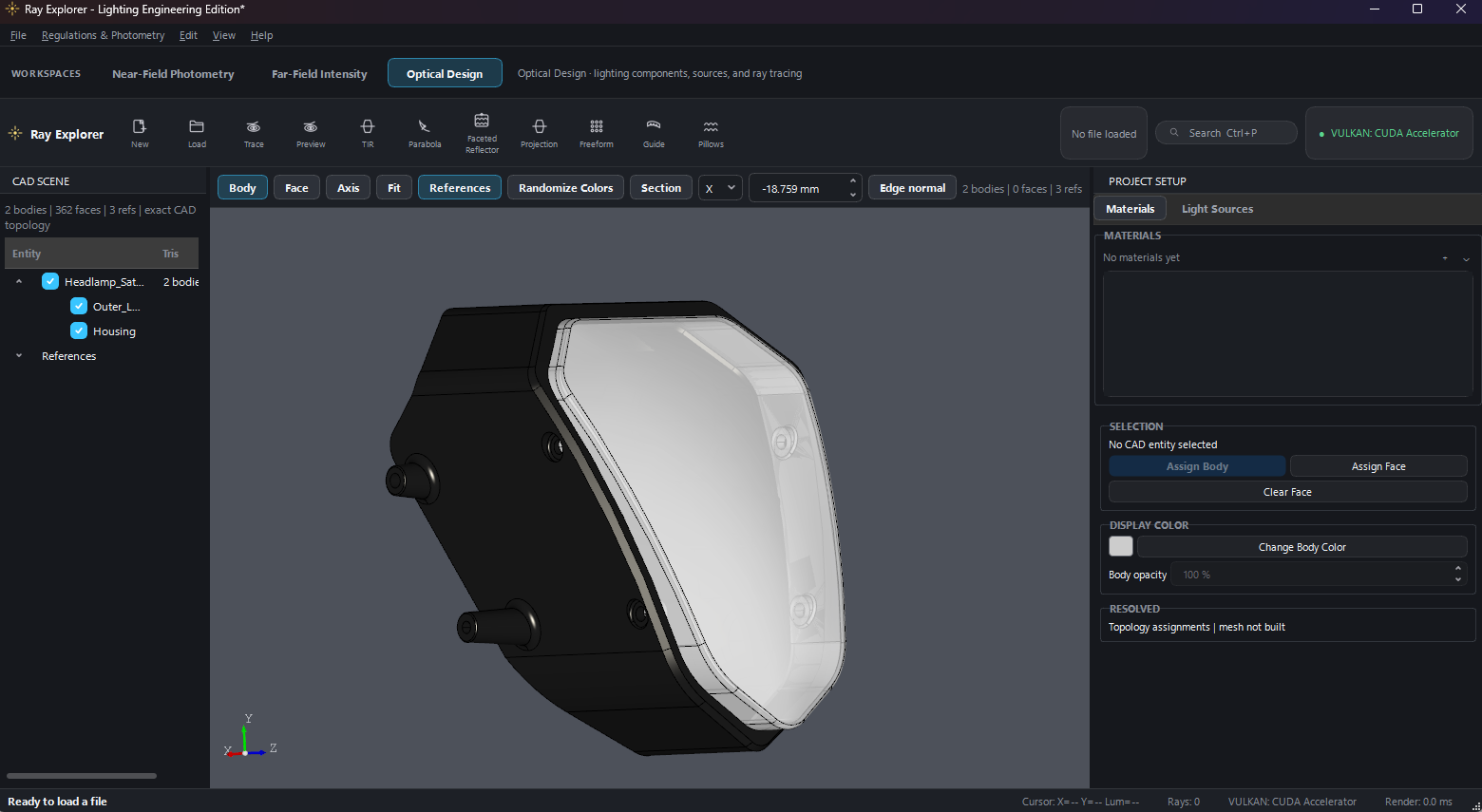 Optical design CAD assembly in Ray Explorer