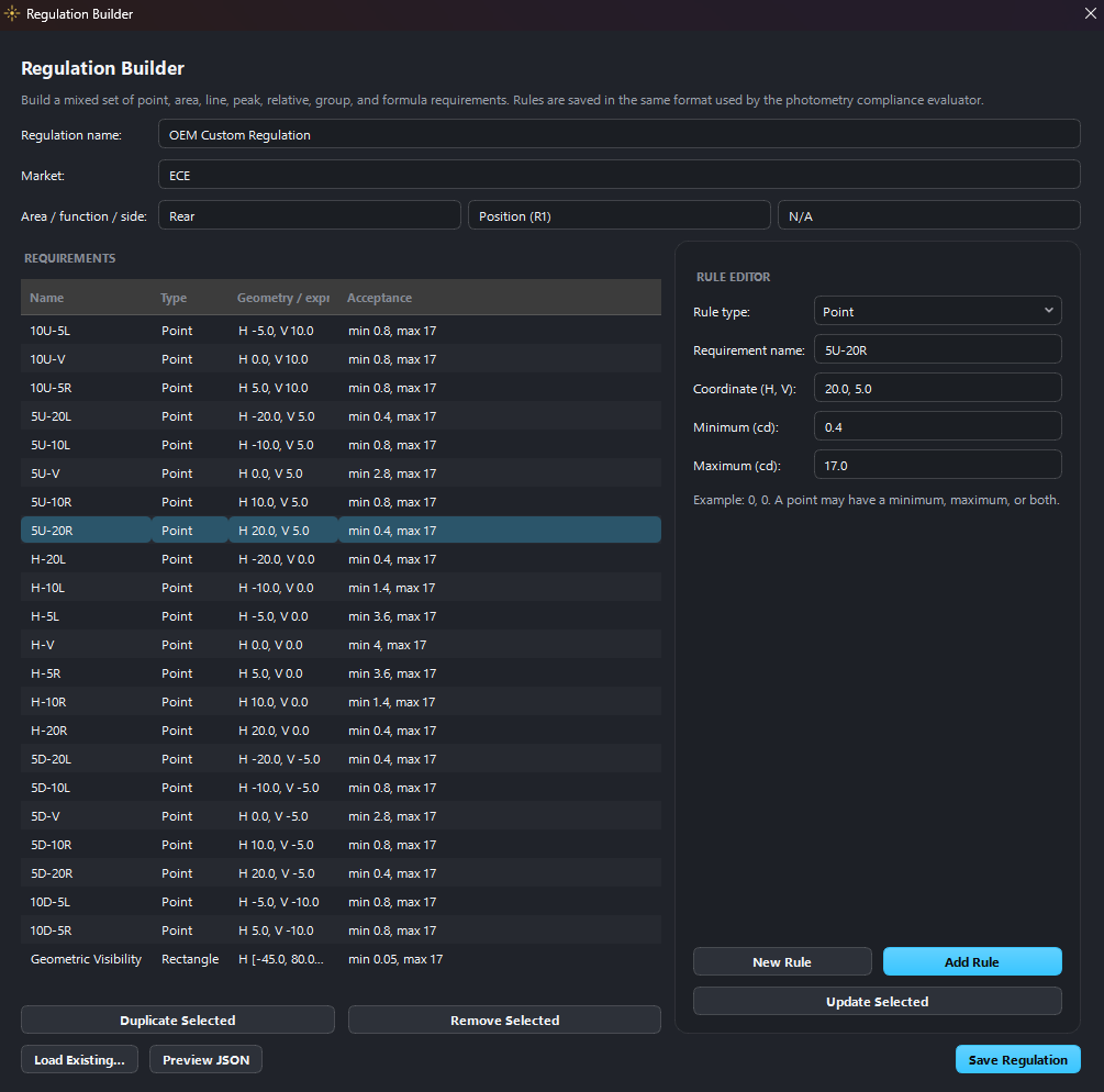 Ray Explorer Regulation Builder screen